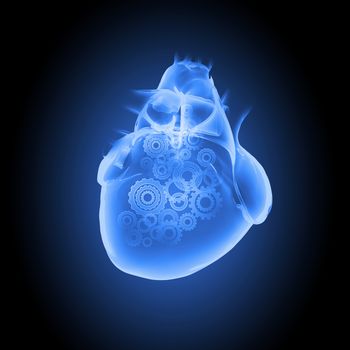 Human heart image with mechanisms. Health and medicine