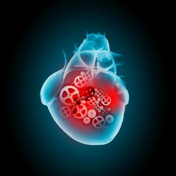 Human heart image with mechanisms. Health and medicine