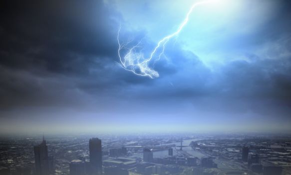 Background image with urban scenes and lightning