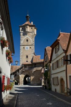 One gate of the medieval town of Rothenburg ob der Tauber in Bavaria