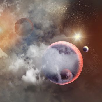 Image of planets in fantastic space against dark background