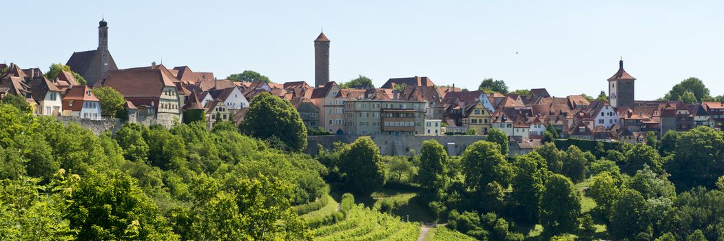 Panorama of the medieval town of Rothenburg ob der Tauber in Bavaria, Deutschland