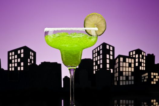 Metropolis Margarita  cocktail in city skyline setting