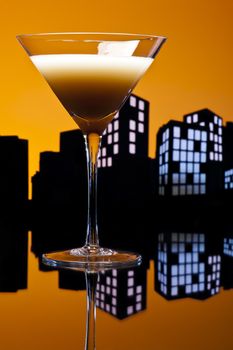 Metropolis coffee  cocktail in city skyline setting