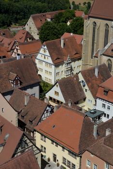 Ancient houses  of the medieval town of Rothenburg ob der Tauber in Bavaria