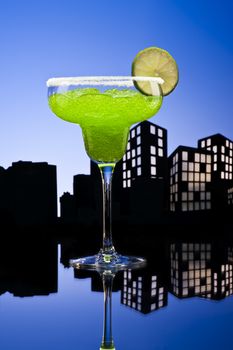 Metropolis Margarita  cocktail in city skyline setting