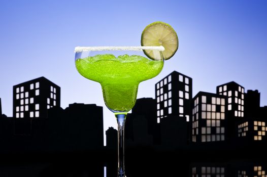 Metropolis Margarita  cocktail in city skyline setting