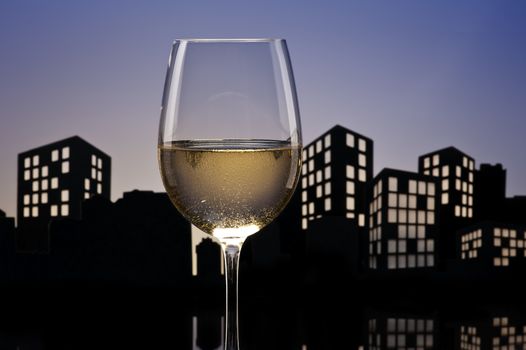 Metropolis White Wine in city skyline setting