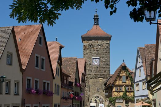 One gate of the medieval town of Rothenburg ob der Tauber in Bavaria