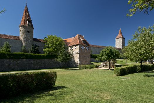 Walls and towers of  the medieval town of Rothenburg ob der Tauber in Bavaria