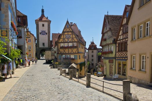 One gate of the medieval town of Rothenburg ob der Tauber in Bavaria