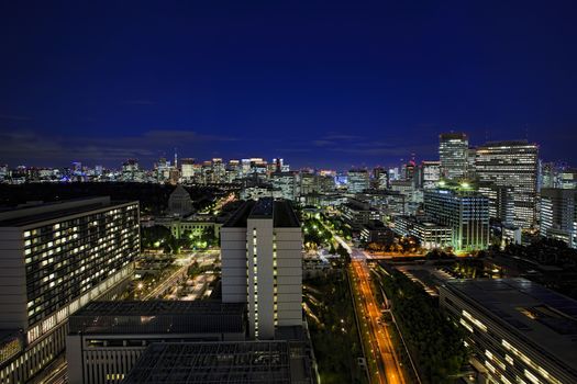 View over Tokyo city at sunset, Japan