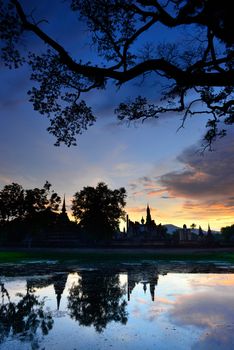 silhouette of temple in Sukhothai Historical Park Thailand