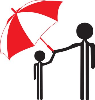 father protect sun with umbrella