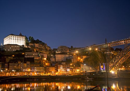 ribeira old town area of porto portugal at night