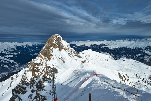 Mountains with snow in winter, Meribel, Alps, France