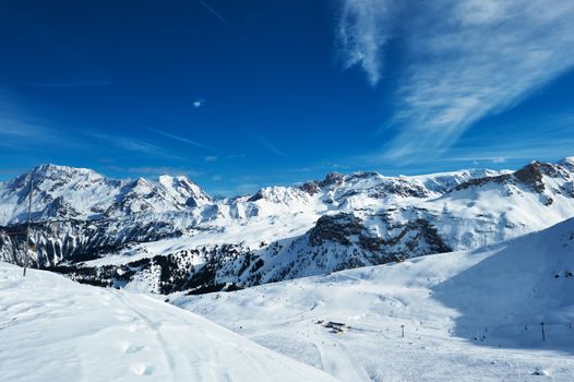 Mountains with snow in winter, Meribel, Alps, France
