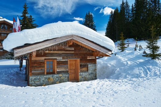 Mountain ski resort with snow in winter, Courchevel, Alps, France