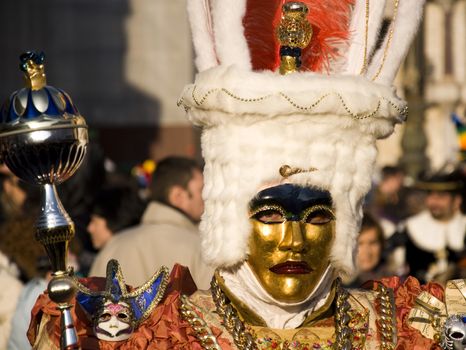 VENICE, ITALY - FEBRUARY 27: Participant in The Carnival, an annual festival that starts around two weeks before Ash Wednesday and ends on Shrove Tuesday or Mardi Gras on February 27, 2011 in Venice, Italy