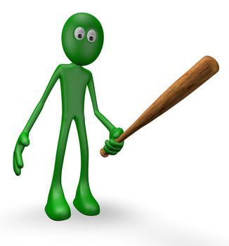 green guy with baseball bat - 3d illustration