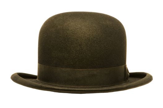 A black derby or bowler hat isolated against a white background