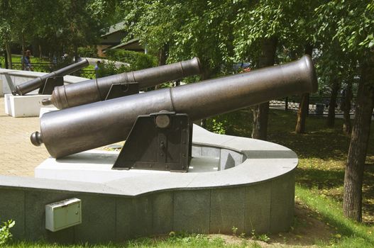old cannons on the banks of the Amur River