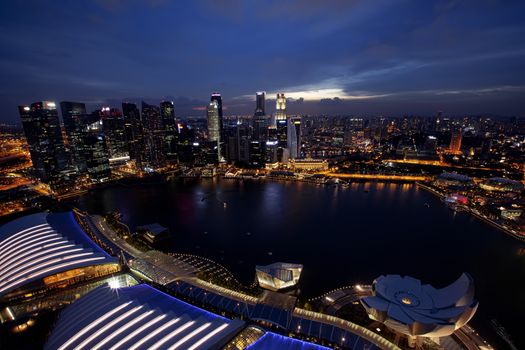 View of Singapore city skyline at night