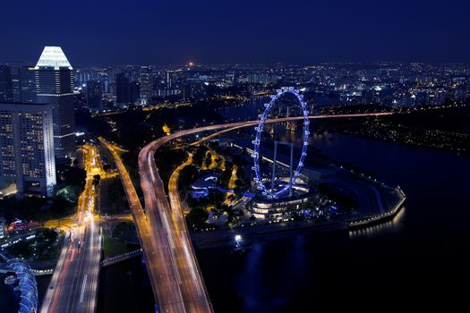 View of Singapore city skyline at night