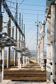 part of high-voltage substation with switches and disconnectors