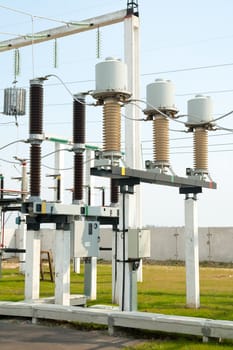 part of high-voltage substation with switches and disconnectors