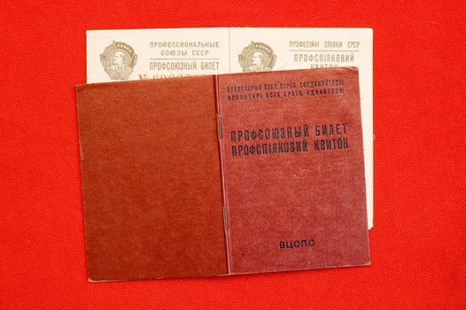 union card of USSR over red