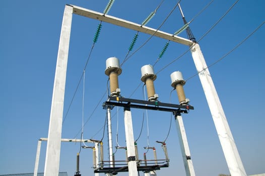 part of high-voltage substation with switches and disconnectors