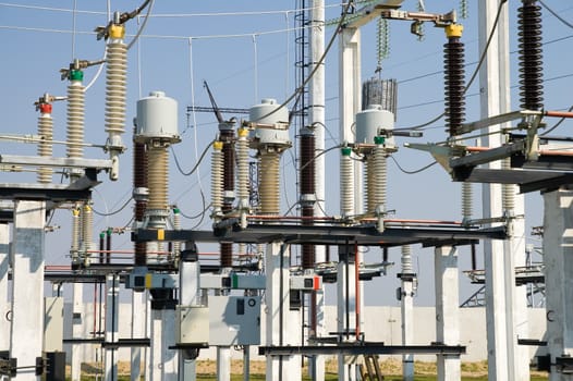 part of high-voltage substation with switches and disconnectors