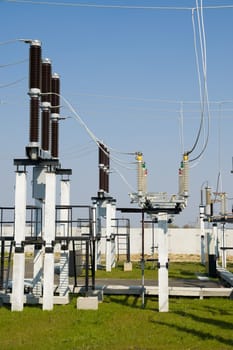 part of high-voltage substation with switches and disconnectors