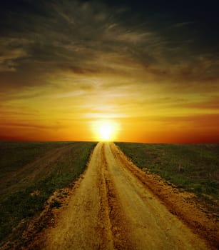 sunset over road