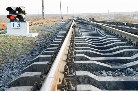 railway with stop signal lamp