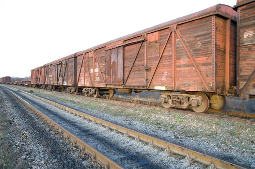 old rusty train wagons on railway