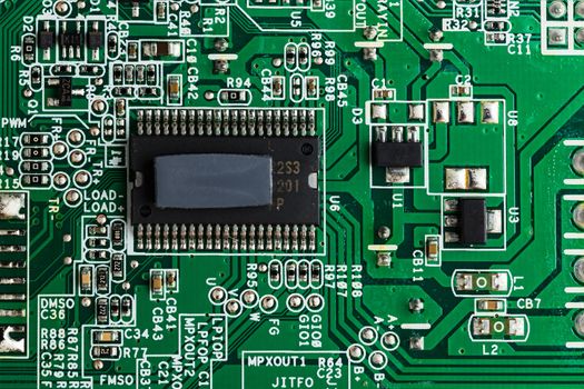 Close up of electronic circuit board macro