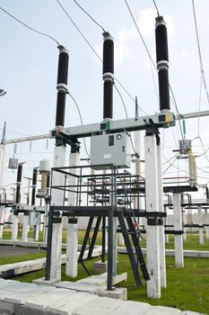 part of high-voltage substation with switches and disconnectors