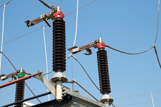 part of high-voltage substation with switches and disconnectors