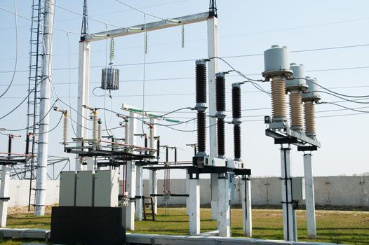 part of high-voltage substation with switches and disconnectors