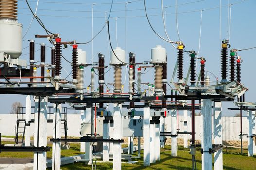 part of high-voltage substation with switches and disconnectors