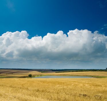 view of rural locality with a pond and clouds in the background