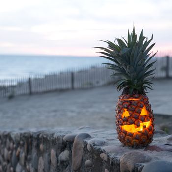 Tropical Jack O Lantern made out of pinapple