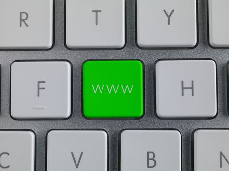 close up of a green www key on computer keyboard
