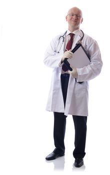 medical doctor with clipboard, isolated on white background 