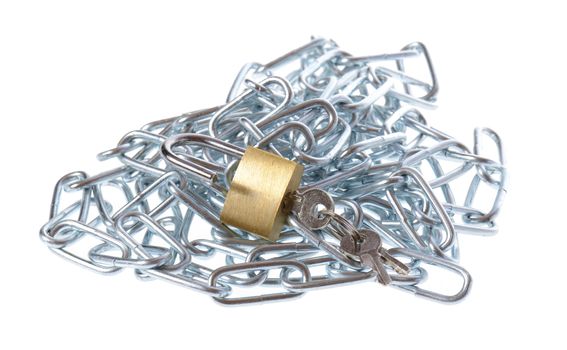 security chain and padlock on white background