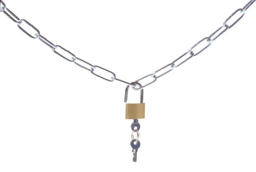 security chain and padlock on white background