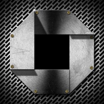 Gray metallic Hexagonal porthole with grid, bolts and black hole (window) 
