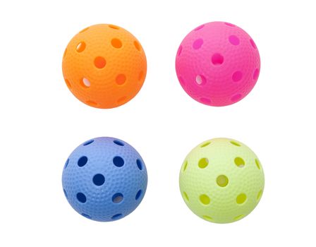 Colored floorballs on white background
